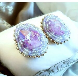 Aura Amethyst Gemstone Beaded Stud Earrings, Purple Boho Statement